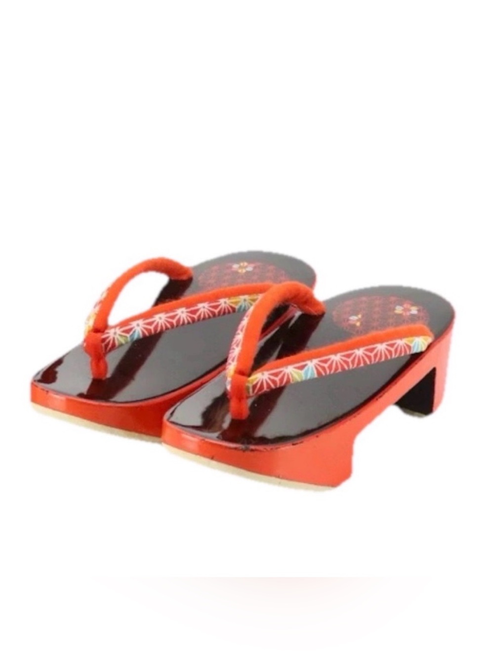 Stylish Kids Traditional Geta Lacquered Wood Sandals with Bells to Outsoles